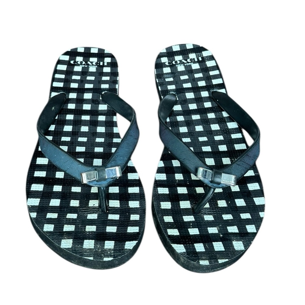 Coach Black and White Gingham Flip Flops Size 7/8
